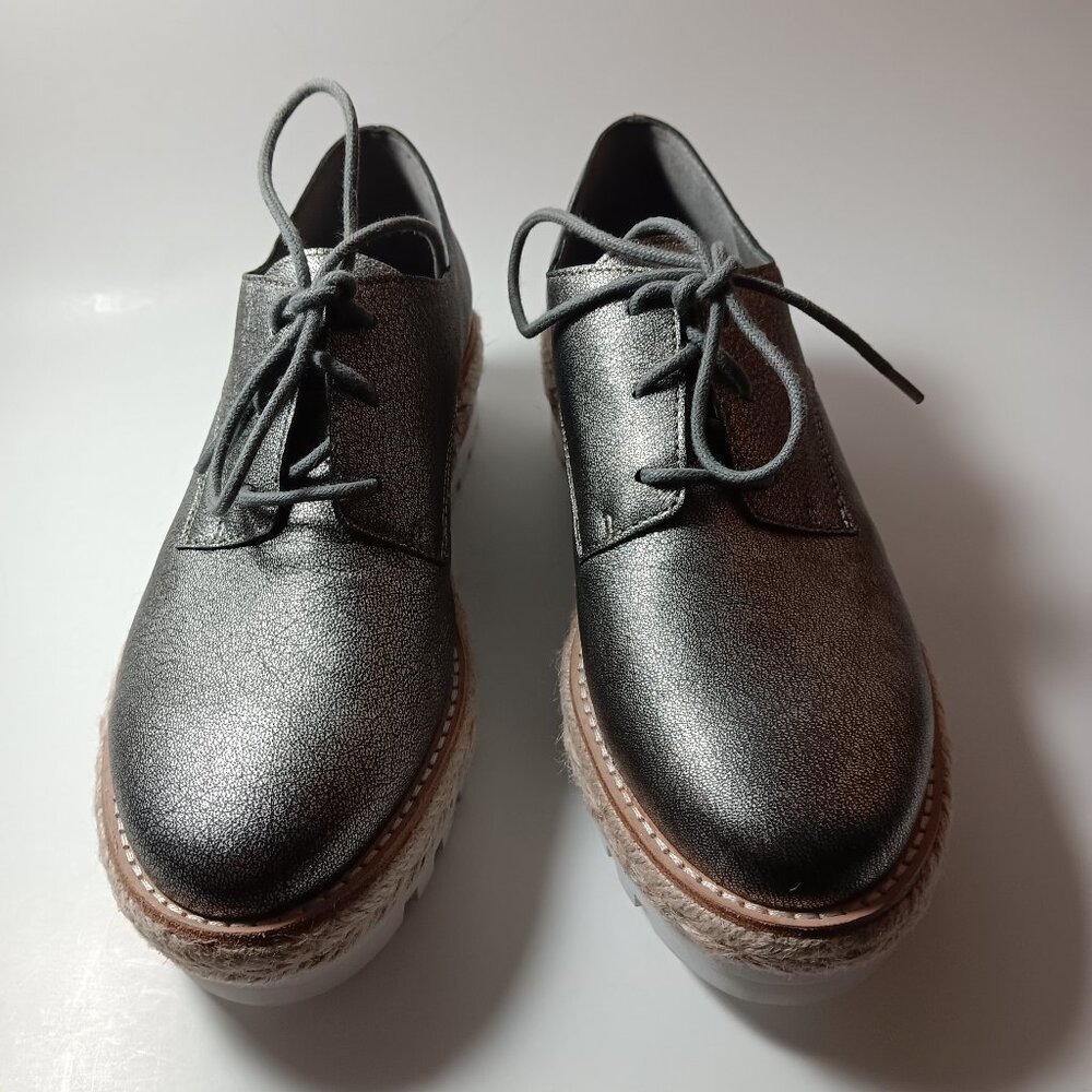 Eileen Fisher Metalic leather platform Oxford shoe luggage sole size 5